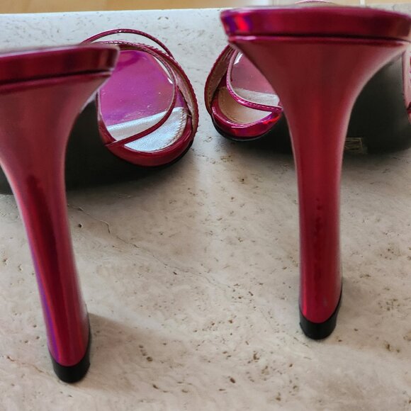 D'accori fuchsia holographic patent leather mule sandals sz 39.5 - Picture 6 of 13